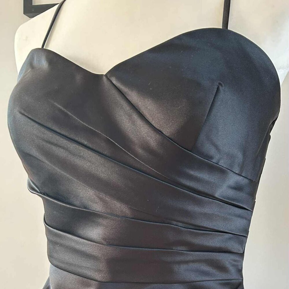 Bill Levkoff Espresso Satin Strapless Ruched Dress w/ Convertible Straps – US 10